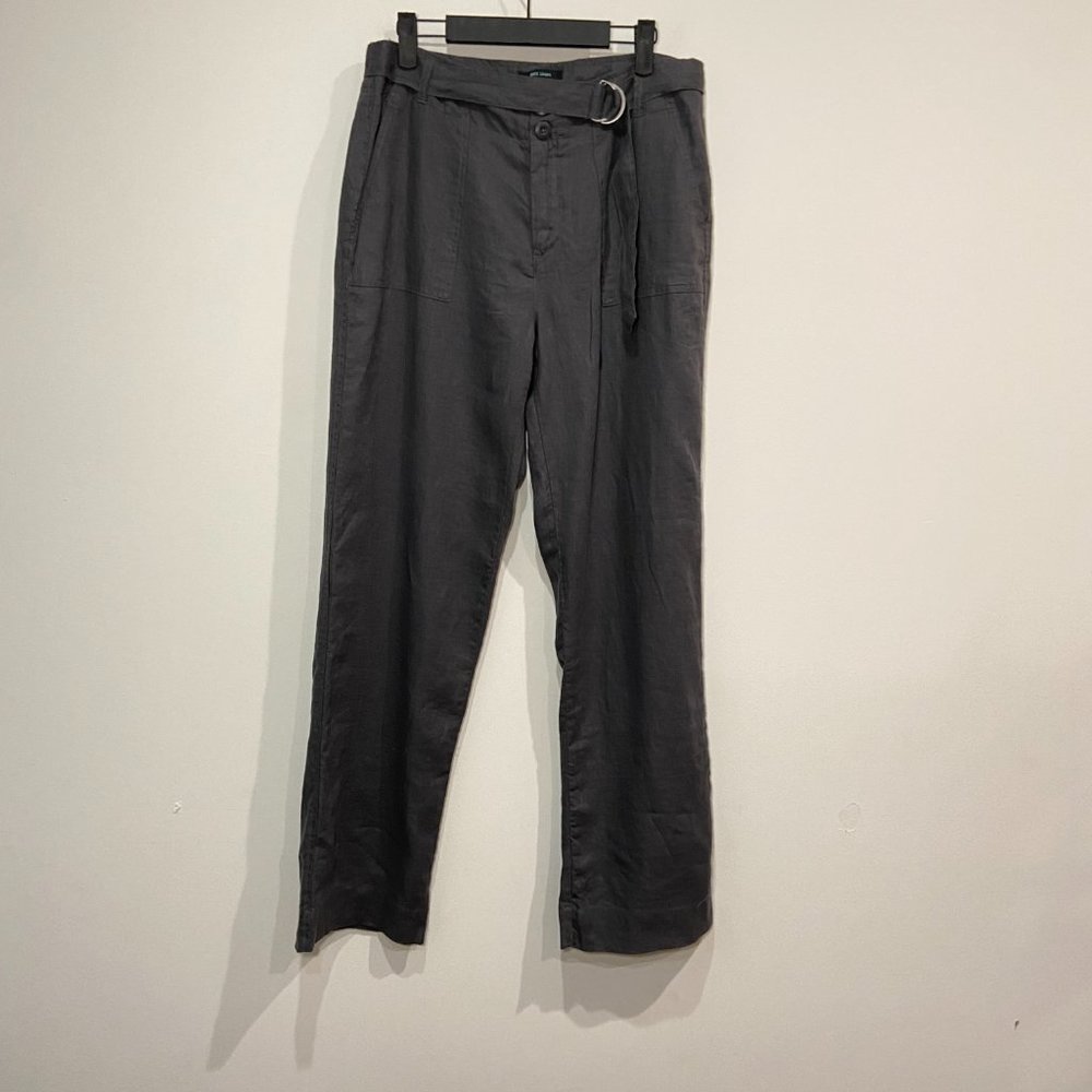 Cynthia Rowley 100% Linen Grey High Waist Pants Belted Size 10 - Picture 5 of 8